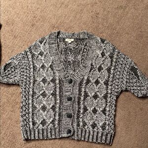 Gray Cable Knit Size Medium Cardigan Sweater with V-Neck